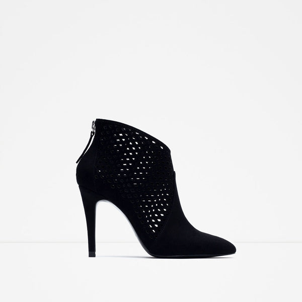 CUT WORK HIGH HEEL ANKLE BOOTS