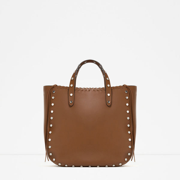 STUDDED LEATHER TOTE