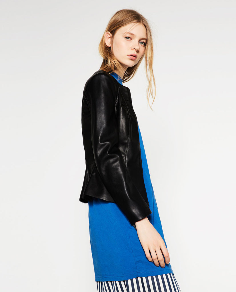 PEPLUM LEATHER-EFFECT JACKET