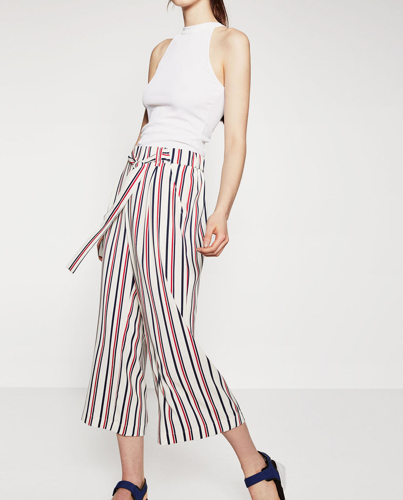 CROPPED FLOWING STRIPED TROUSERS